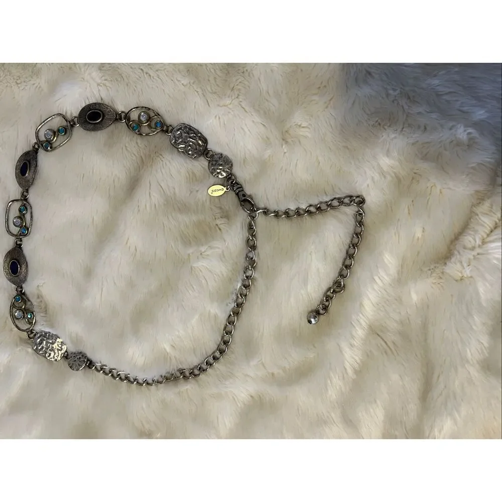 Chico's statement belt mixed-metal design oval-shaped cabochons dark blue